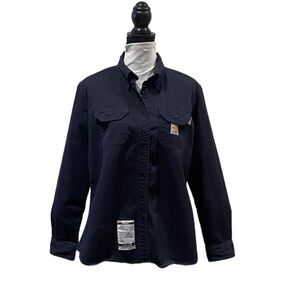 Carhartt navy button front long sleeve industrial work shirt unisex size large